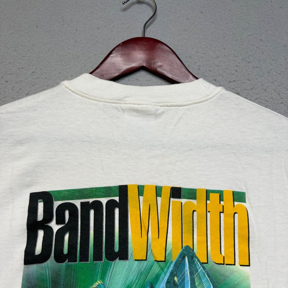 Hanes Beefy-T T-Shirt Mens XL White BandWidth Vintage 90s Rare Art Graphic Tee - Picture 9 of 13